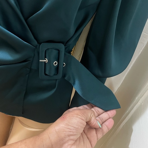ASOS Deep Green Wrap Blouse with Buckle - Picture 8 of 11